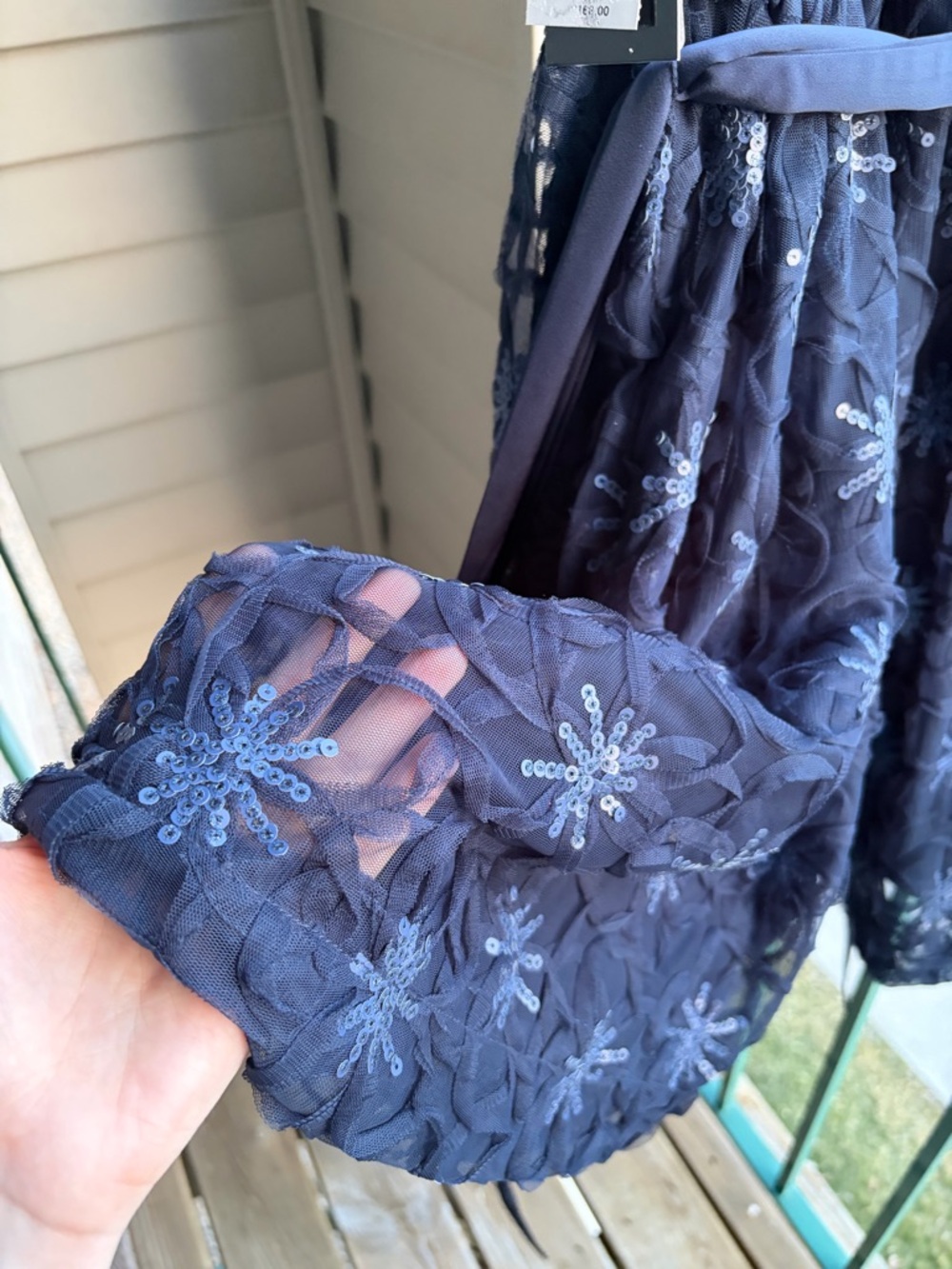 🆕🫐Taylor Navy Blue Floral Sequin Cocktail Dress Fit & Flare Party Dress Size 10 - Picture 11 of 17